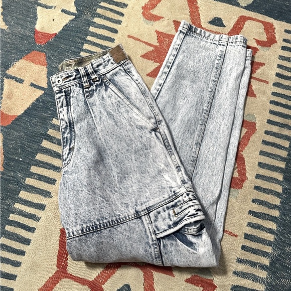 Vintage 80's Bugle Boy Cargo Jeans Denim Acid Stone Wash Jeans Size 30 - Picture 10 of 12